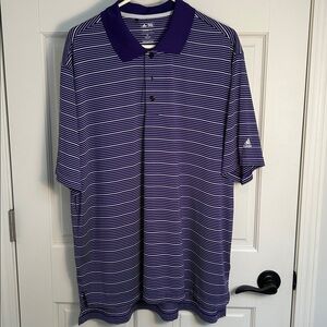 adidas Men’s Purple and White Striped Polo Shirt